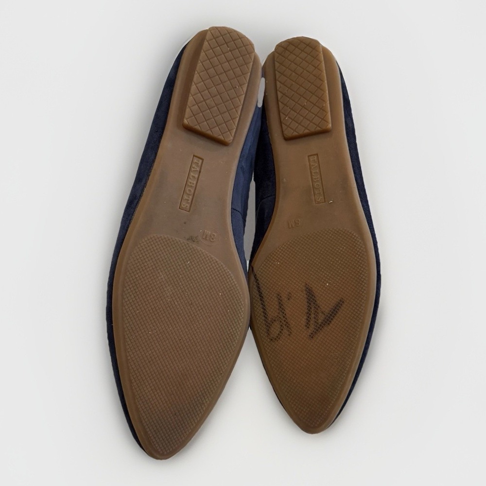 Talbots Navy Suede Leather Loafer Flats Womens 8M 3D Flower Pointed Toe Office - Picture 7 of 10